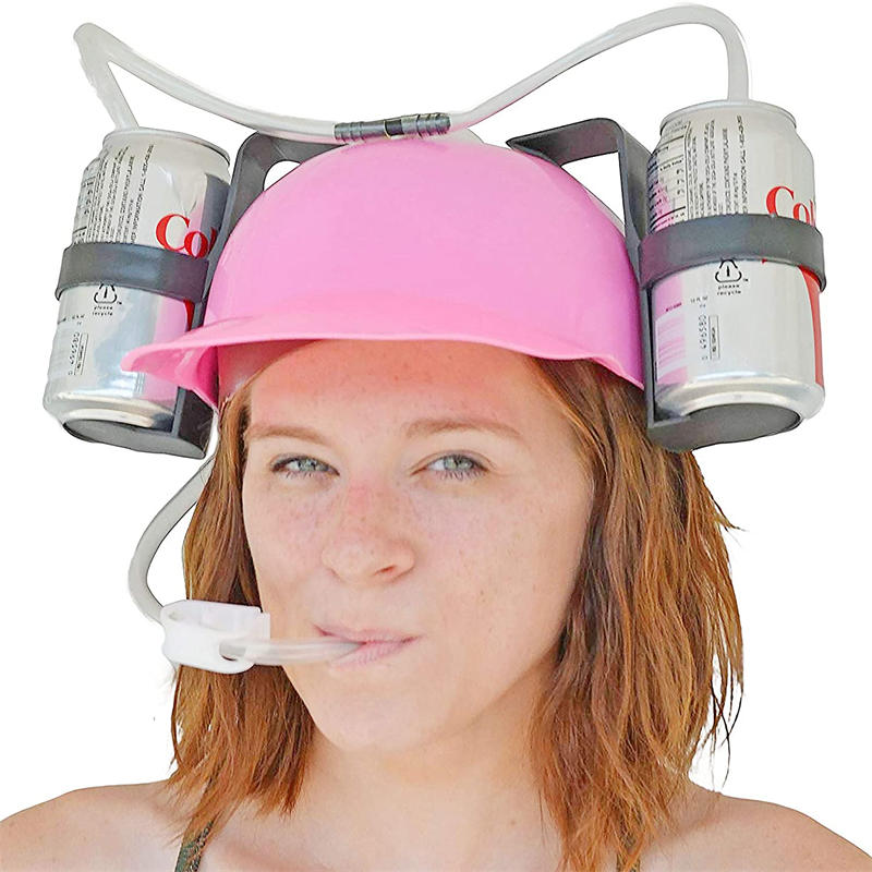 2 Packs Beer Helmet Drinking Hat The Beer Hat Drinking Holder or Soda Drink Hat Party Fun Beverage Gadgets-Pink