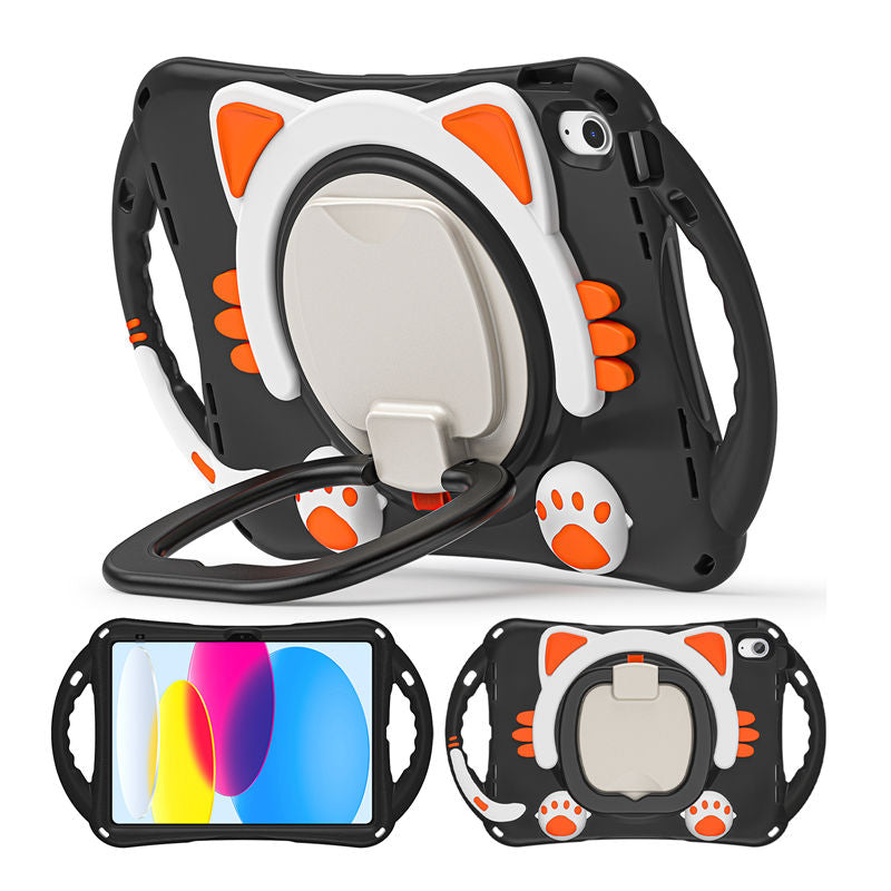 Cat Tablet Case For iPad 10th Kids Friendly with Handle Stand-BlackOrange
