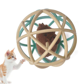 Cat Toy Ball Interactive Squeak Mouse Cage Toy-Beige Blue