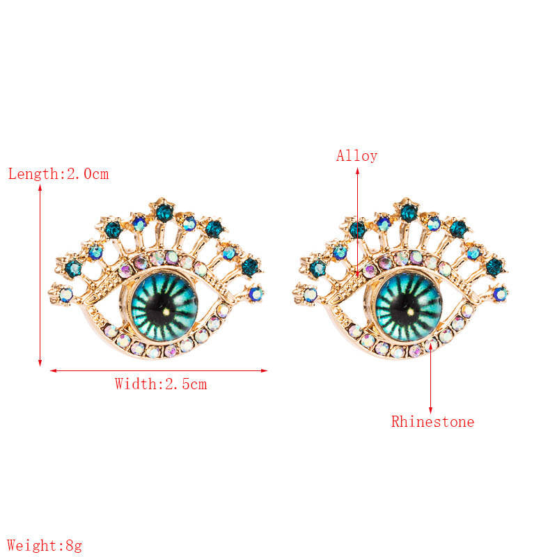 Blue Rhinestone Evil Eyes Studs Earrings for Women Girls