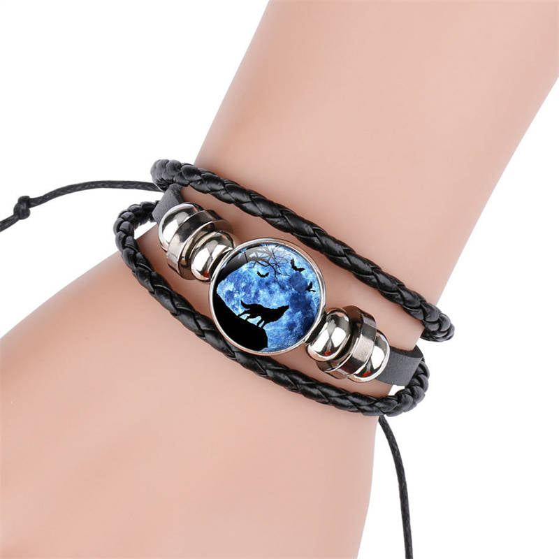 Adjustable Wolf Braided Leather Bracelet The Pretty Gifts for Women-Black