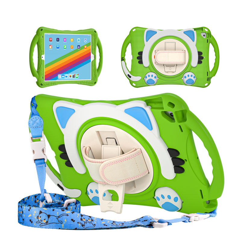 CatA iPad Silicone Case For iPad 10.2 Air10.5 Pro10.5 Built-in Handle Stand With a Strap-Green