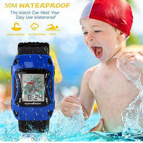 Kids Waterproof Sports Watches Digital LED Car Shape Watches-Blue