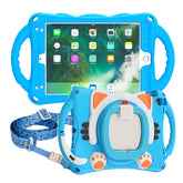 CatB Silicone Case For iPad Pro 9.7 inch Air1/2 Shockproof Shoulder Strap Handle Stand-Light Blue