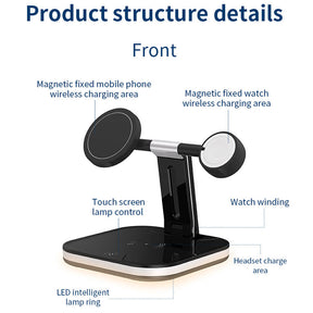 3-in-1 Magnetic Wireless 25W Fast Charger Watch Headset Desktop Phone Stand-Black