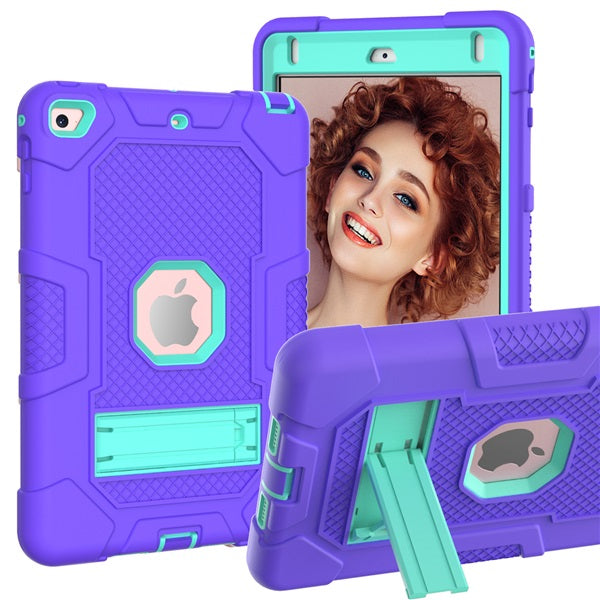 B3 Robot iPad Case Silicone Shockproof Protective Stand Cover For 7.9inch iPad Mini 4/5-Purple&Mint Green