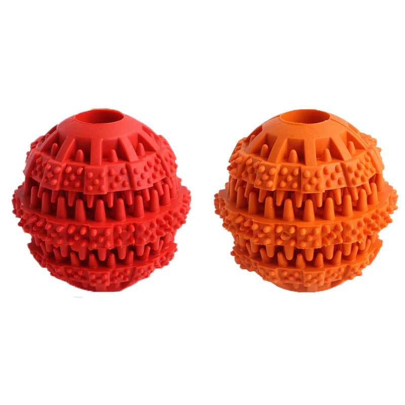 2 Packs Teething Toys for Small Medium Dog 360¡ã Cleaning Durable Chew Toys Rubber Ball-RedOrange