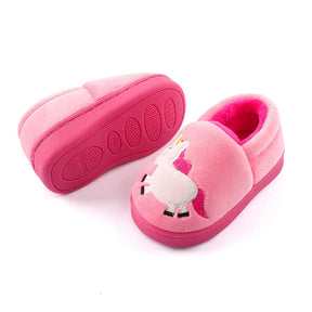 Boys Girls Warm Slippers Cartoon Kids Winter Indoor Household Shoes-Pink