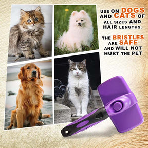 Self-Cleaning Slicker Brush for Pet Grooming Brush to Remove Long Loose Fur-Purple