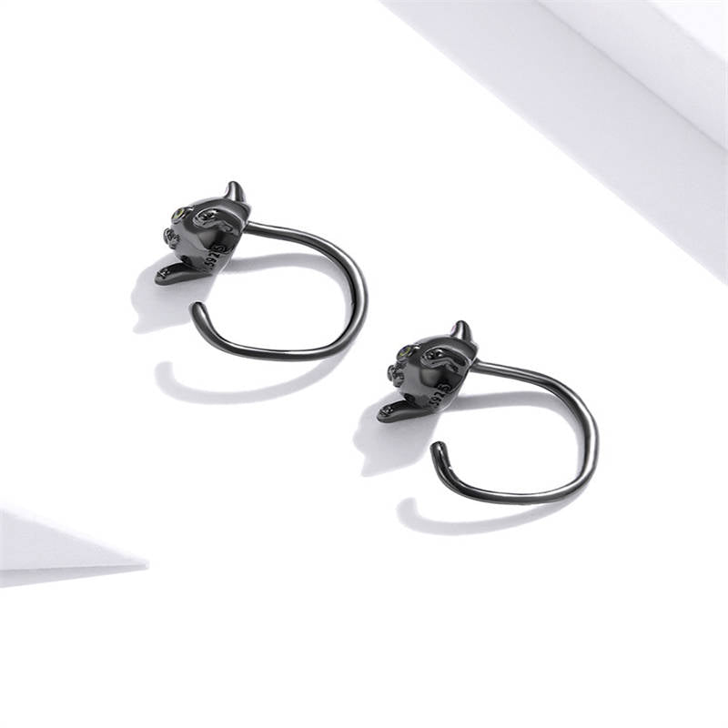 Cute Cat Half Huggie Hoop Earrings for Women Jewelry Gifts-Black