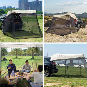 Portable Car Awning Sun Shelter with Mosquito Net for Camping-OffWhite