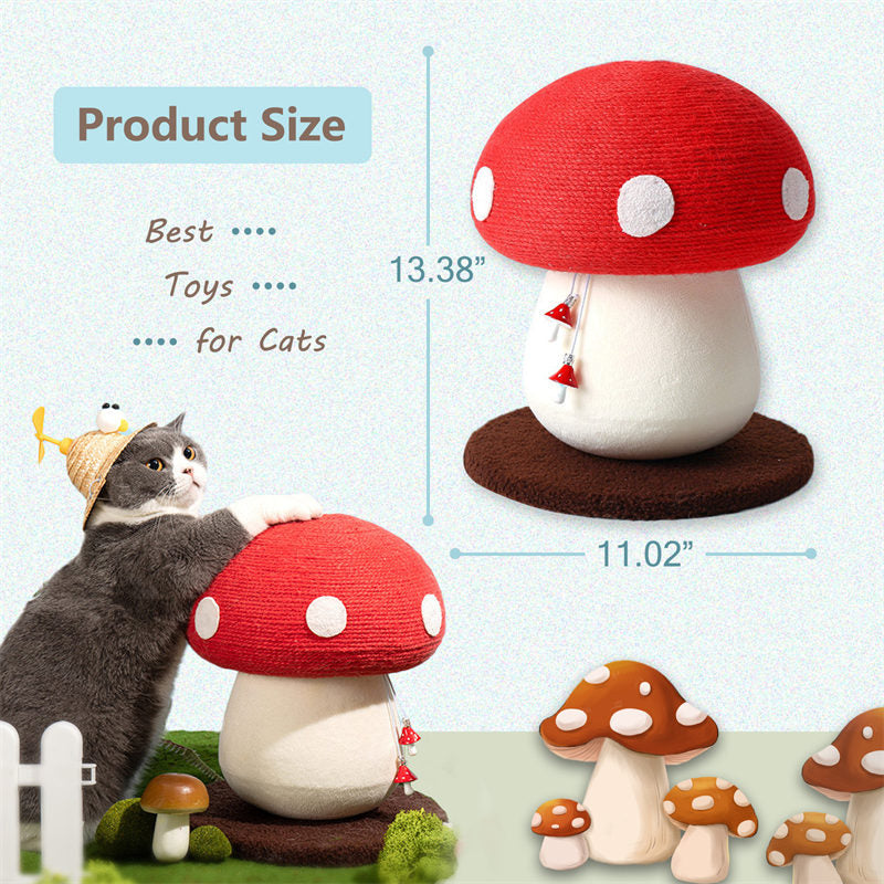 Mushroom Cat Scratching Post with Hanging Interactive Toys for Kitty