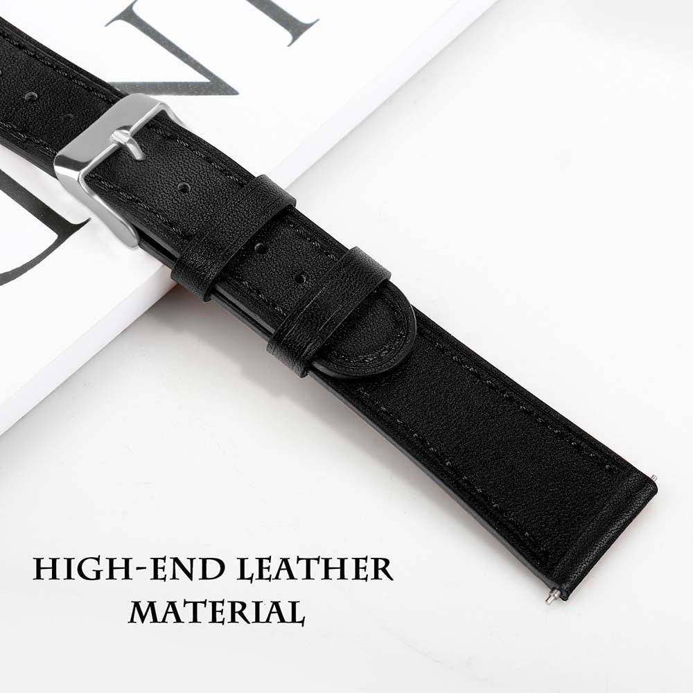 First Layer Cowhide Round Tail Leather Watch Band For Samsung Galaxy Watch 42/46mm Gear S3 Frontier/Classic(Black)