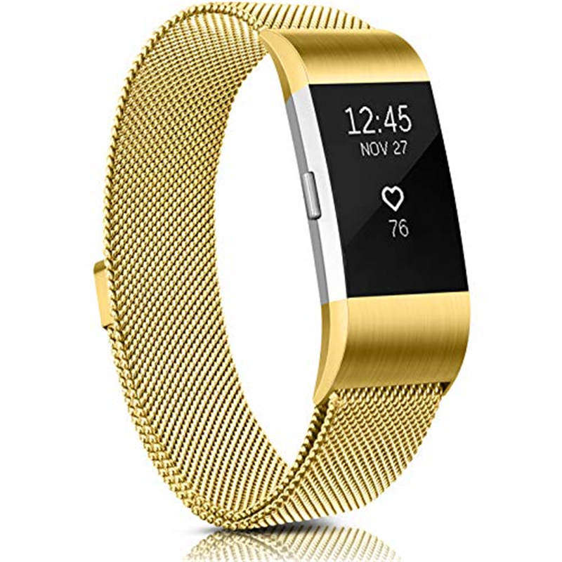 Stainless Steel Magnetic Strap For Fitbit Charge 2 Replacement Bracelets Milanese-Gold