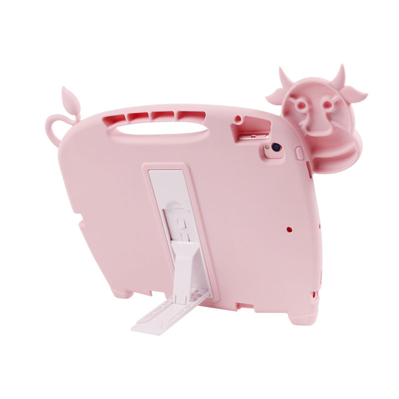 Cow Kid iPad Case Soft Silicone Tablet Cover With Handles Stand For iPad 7 10.2/iPad Pro 10.5/iPad Air3-Pink