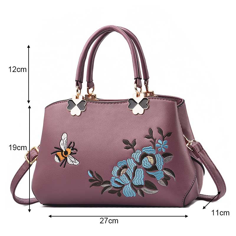 Women Satchel Bags Crossbody Embroidery Handbags-Purple