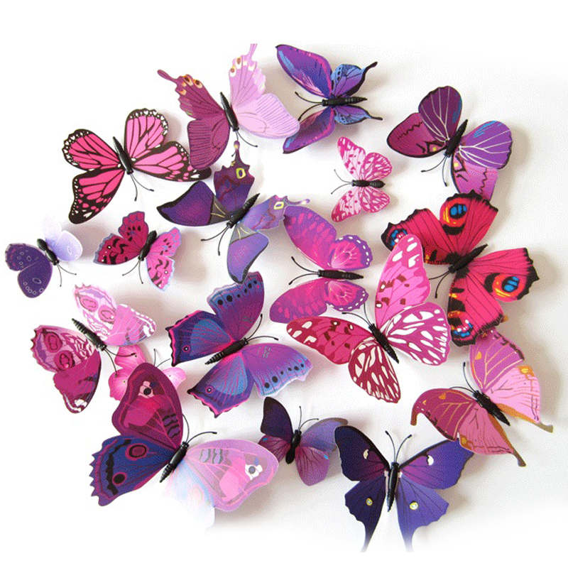 3D Vivid Butterfly Wall Stickers Fridge Magnet Decoration for Room Background-H003 Purple