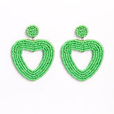 Heart Hoop Dangle Beaded Earrings-Green