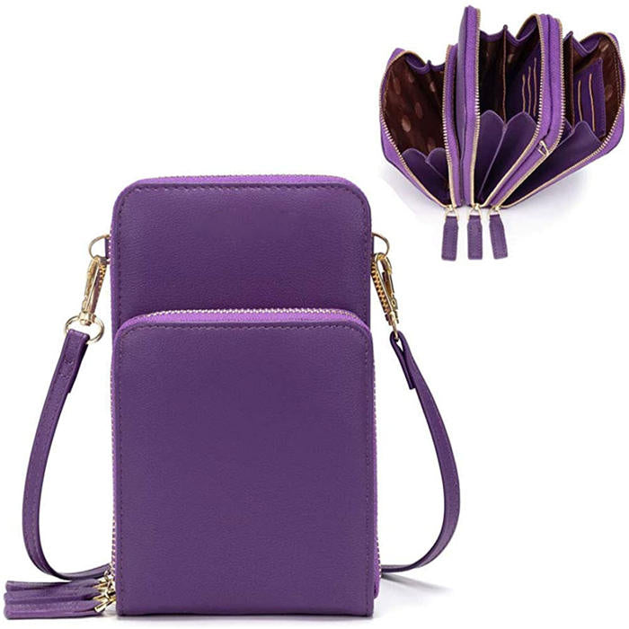 Crossbody Phone Bag for Women Small Shoulder Bag Cell Phone Wallet Purses and Handbags with 14 Credit Card Slots-Purple