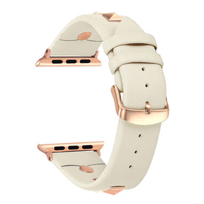 Stylish RoseGold Rivets Leather Replacement Band for iWatch Series 6/5/4/3/2/1/SE-White