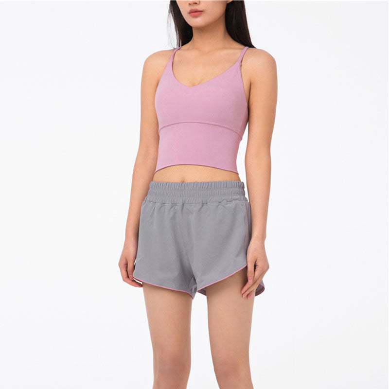 Longline Sports Bras Padded Comfortable Fitness Crop Tank Tops-Pink Purple