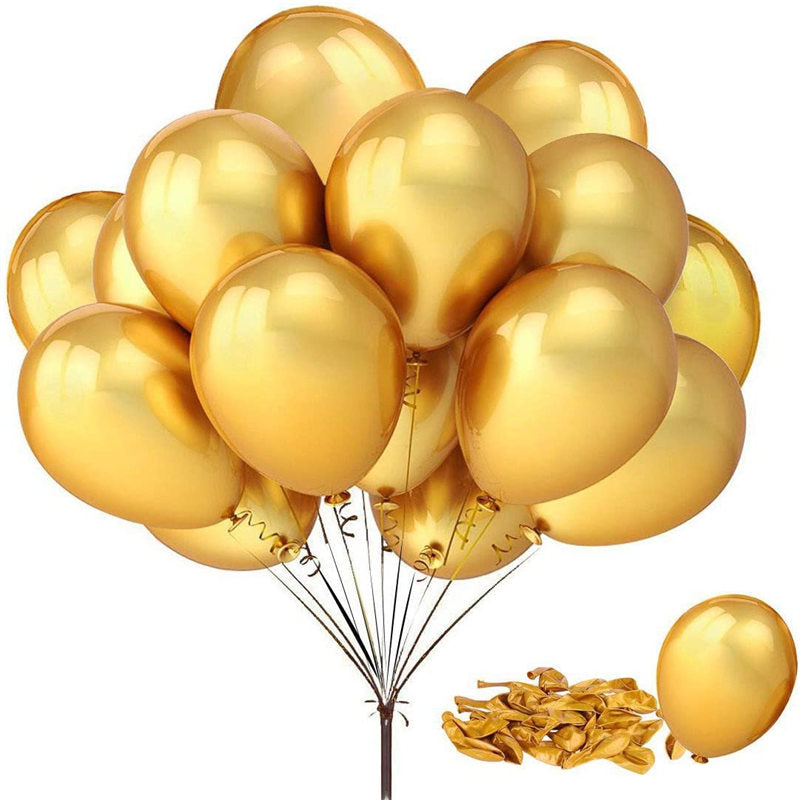 50pcs 12 Inch Metallic Latex Balloons Party Balloons for Party Birthday -Gold