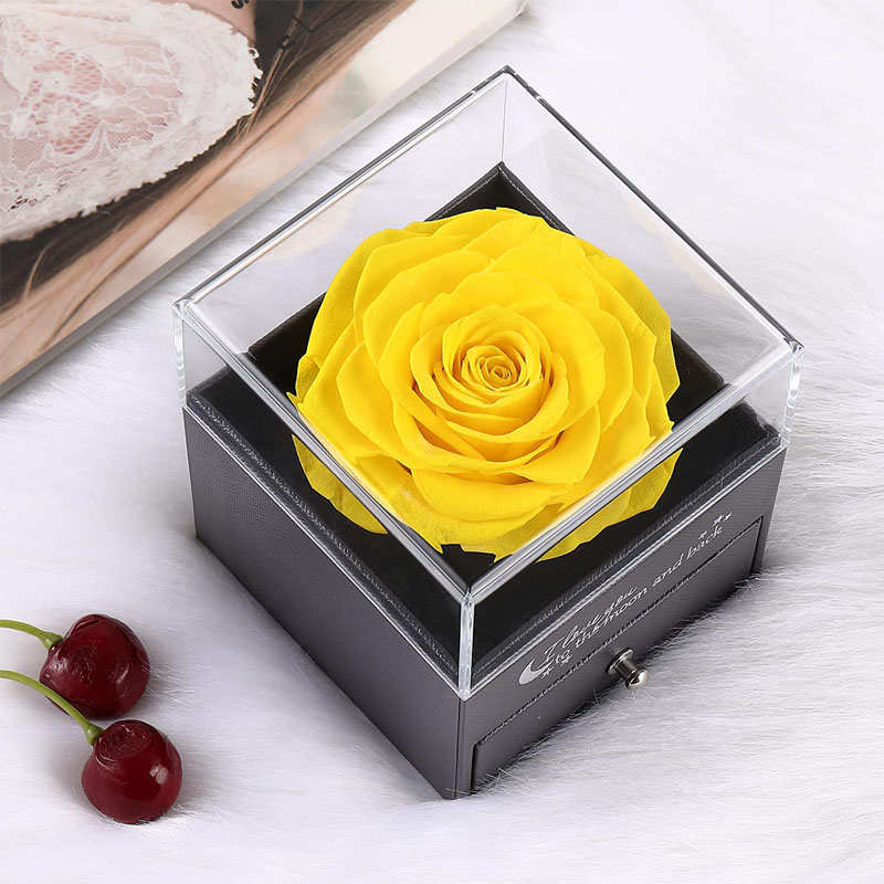 Preserved Flower Rose Gift Box for Valentines Day Anniversary Wedding-Yellow