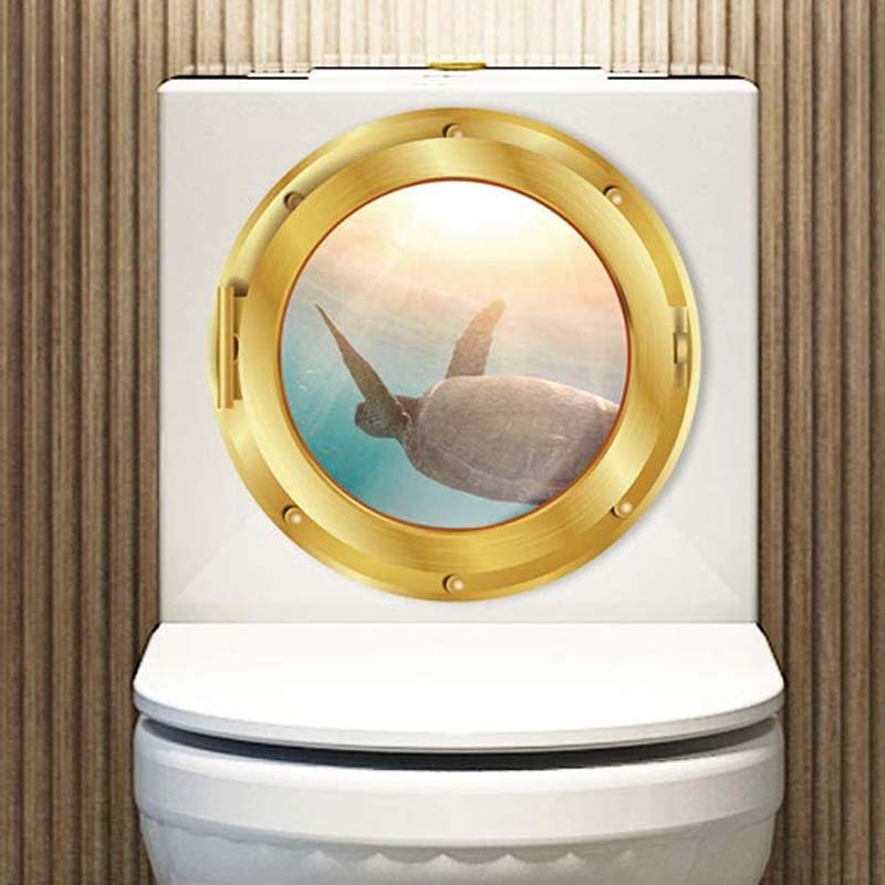 Removable 3D Under The Sea Nature Scenery Decor Submarine Gold Window Sea Turtles Wall Sticker