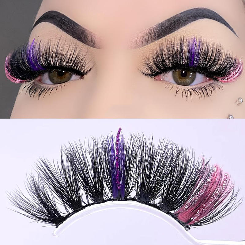 5 Pairs Glitter Mink Lashes Colored False Eyelashes Reusable-SetB