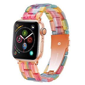 Fashion Resin iWatch Band with Stainless Steel Buckle for iWatch Series SE/6/5/4/3/2/1-Rainbow
