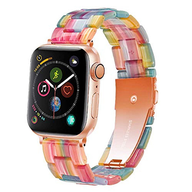 Fashion Resin iWatch Band with Stainless Steel Buckle for iWatch Series SE/6/5/4/3/2/1-Rainbow
