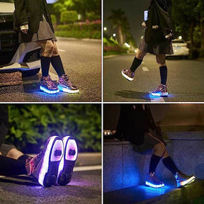 Kids Light Up Roller Skate Shoes High Top Sneakers Double Wheels-Pink