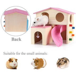 Small Animal Wooden Hideout Hamster House with Slide-Pink