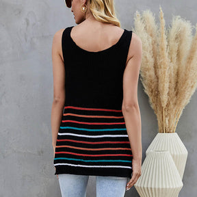 Womens Sleeveless V-neck Knitted Vest Summer Casual Loose Shirt-Black