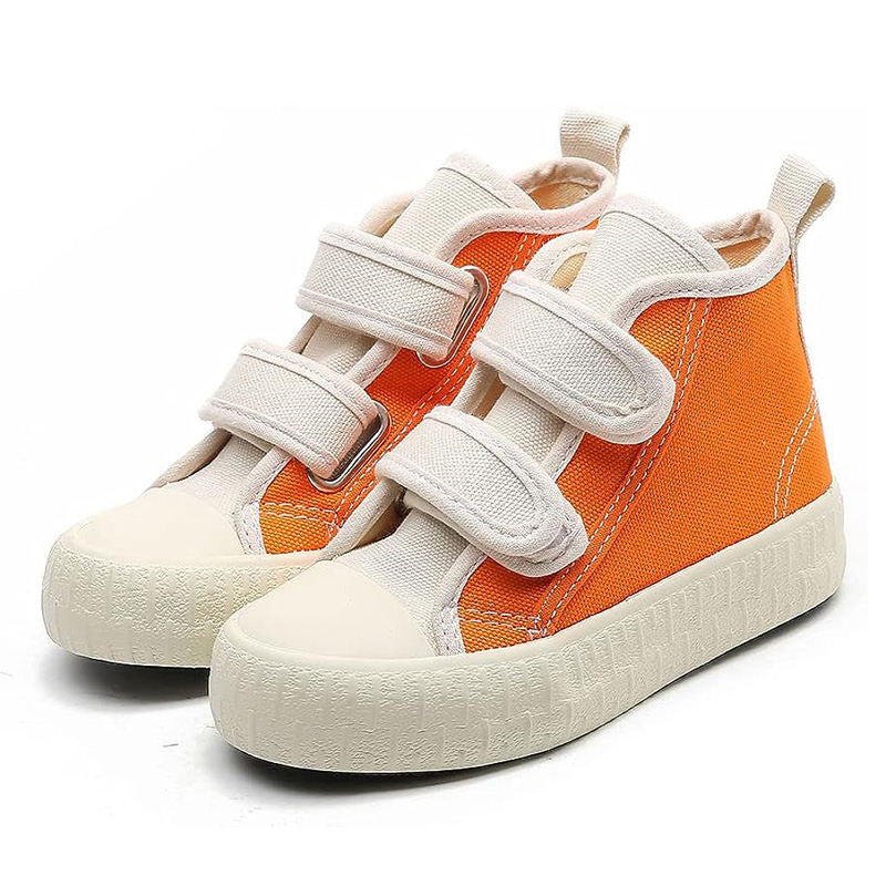 Unisex-Child Canvas Sneakers High Top Velcro Closure Boots-Orange