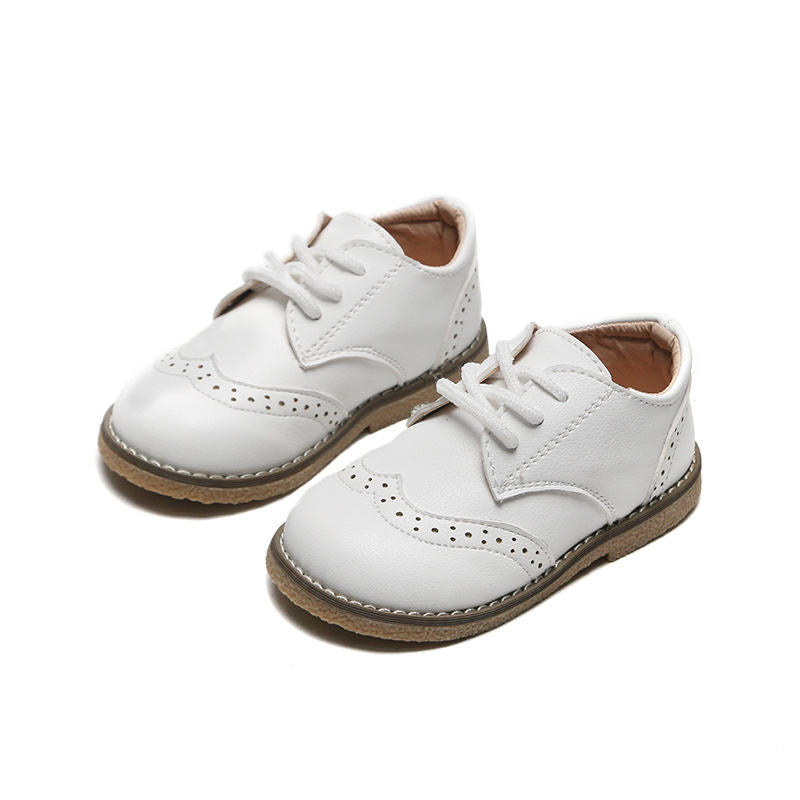 Toddler British Style Comfortable Loafers Flats Classic Lace-up Shoes for Boys Girls-White