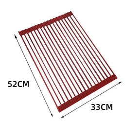 Over The Sink Multipurpose Roll-Up Dish Drying Rack 52*33CM-WineRed
