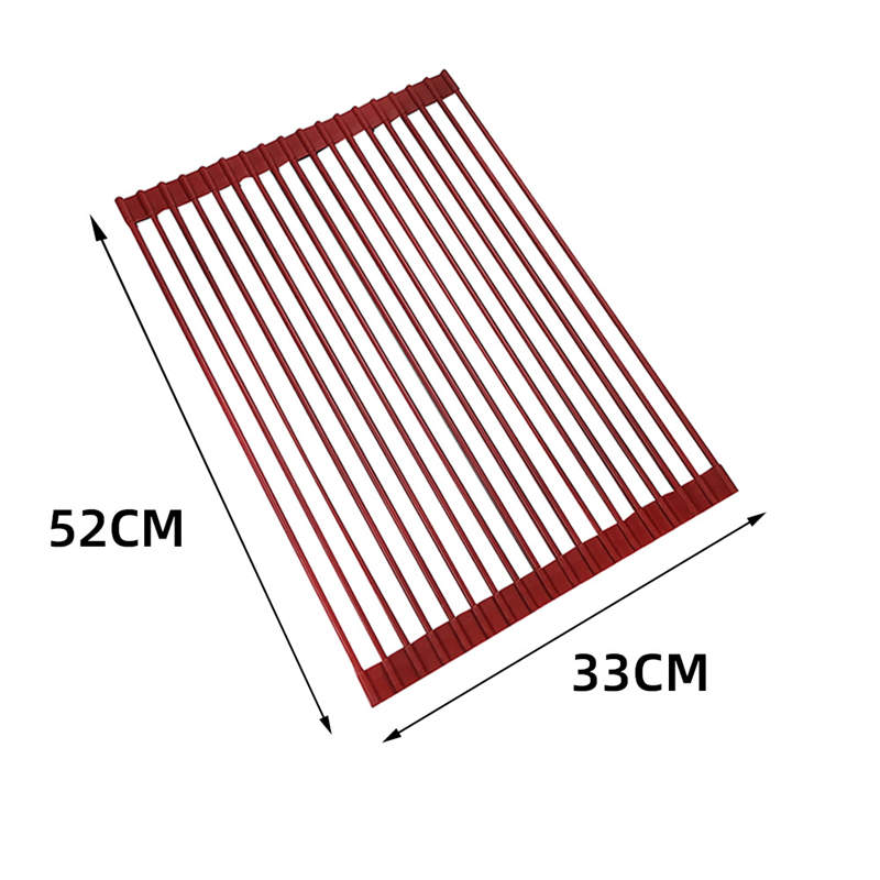 Over The Sink Multipurpose Roll-Up Dish Drying Rack 52*33CM-WineRed