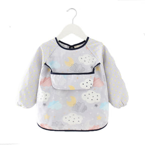 Kids Waterproof Art Smock Cartoon Long Sleeve Aprons with Bib-Clouds