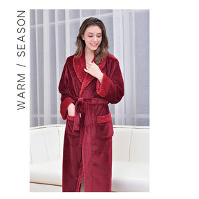 Warm Soft Plush Robe with Pockets for Unisex-Wine Red