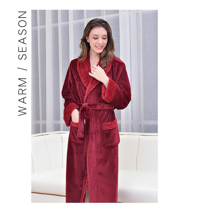 Warm Soft Plush Robe with Pockets for Unisex-Wine Red