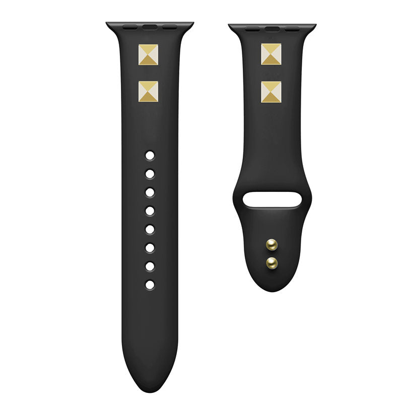 Soft Silicone Punk Rivet Style Watch Band for iWatch Series6/5/4/3/2/1/SE-Black