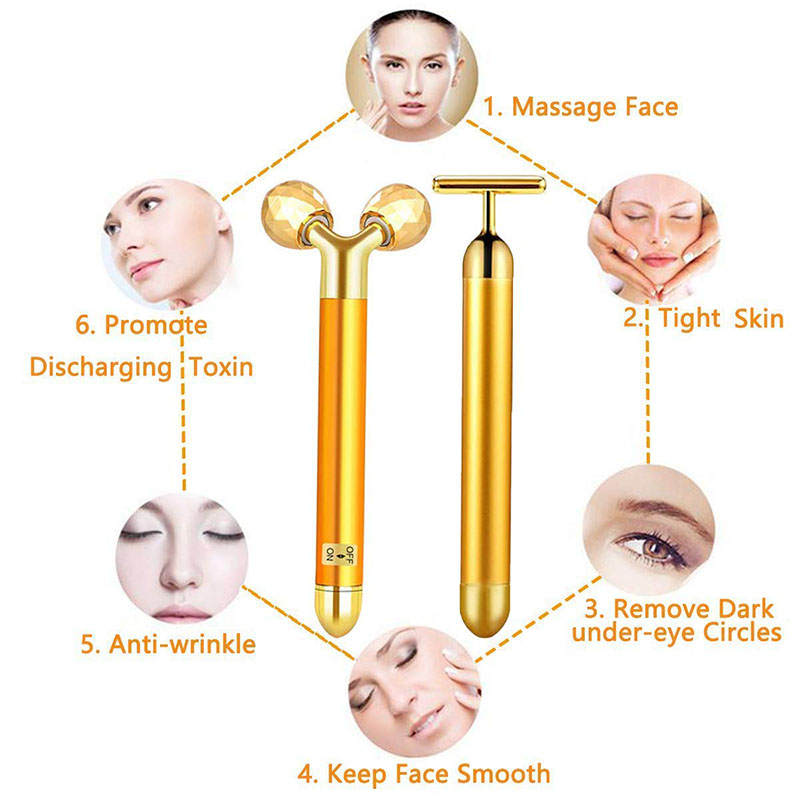 2 in 1 Electric Face Massager Roller Kit Eye Nose Facial Roller Massage Tool-Gold