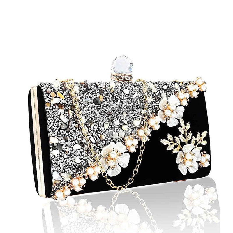 Flowers Clutch Purses for Women Bling Crystals Evening Bag