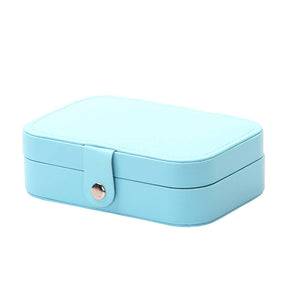 Jewelry Box PU Leather Small Portable Travel Case 2 Layers Display Storage Box-Blue