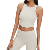 Rib-Knit Crop Tank Tops Removable Padded Quick Dry Sports Bras-White