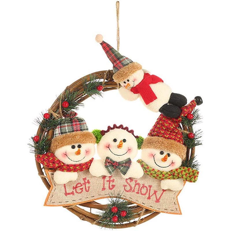 Christmas Wreath Rattan Garland for Door Decorations Pendant for Xmas Tree Festival Decoration-Let It Snow