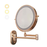 Wall Mounted Lighted Makeup Mirror 8inch 10X Magnifying Cosmetic Mirror with 3 Color Modes USB Charging Type-Gold