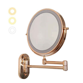 Wall Mounted Lighted Makeup Mirror 8inch 10X Magnifying Cosmetic Mirror with 3 Color Modes USB Charging Type-Gold