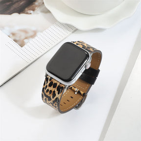 Genuine Leather Apple Watch Band Leopard Wristband for iWatch Series SE/6/5/4/3/2/1-Gold